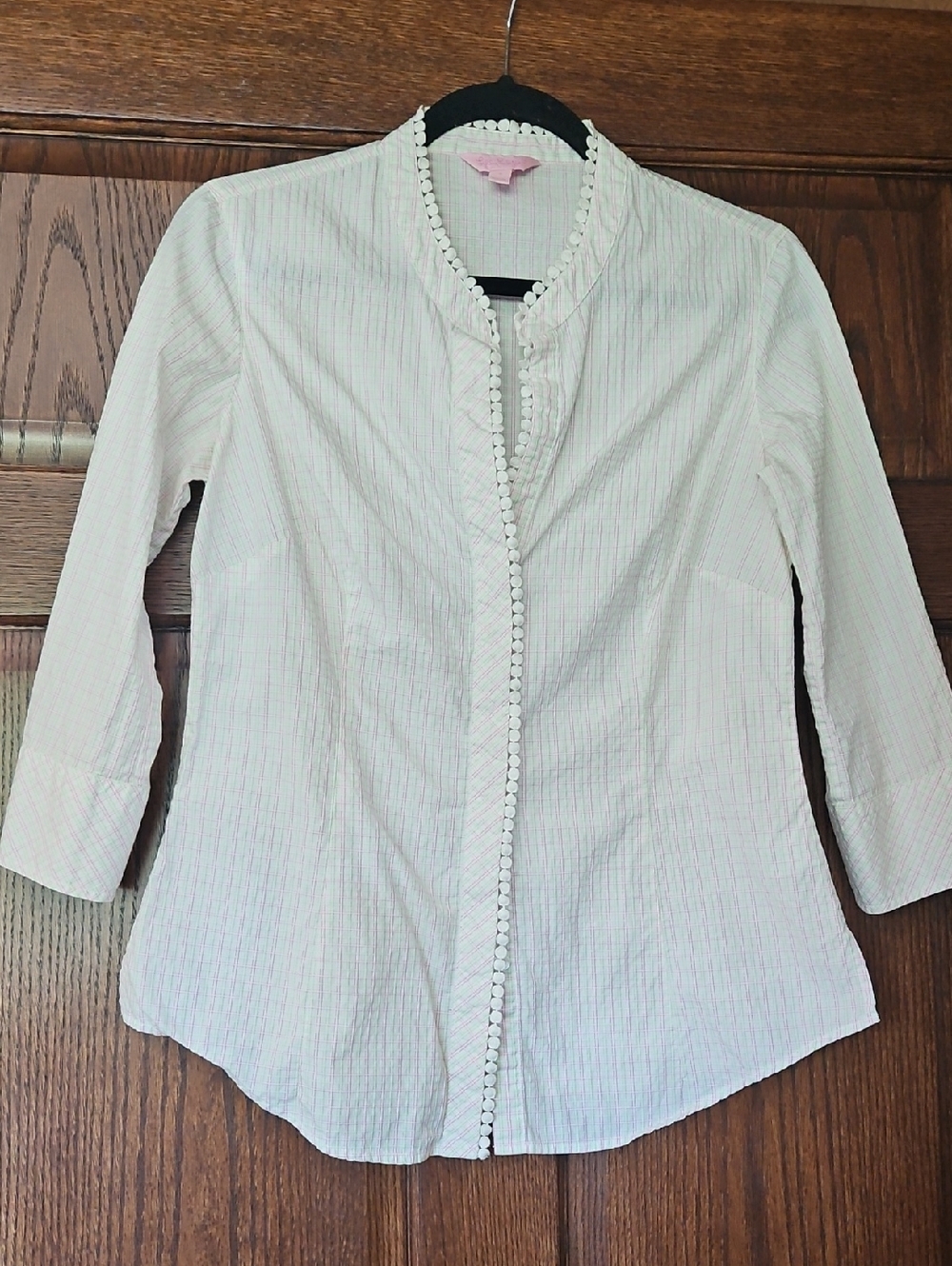 Lilly Pulitzer White & Light Pink Striped 3/4 Sleeve Blouse